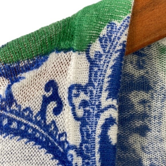 Chico's Cool Paisley Linen Cotton Open Front Cardigan Drape Flare 3/4 Sleeve - Picture 4 of 13